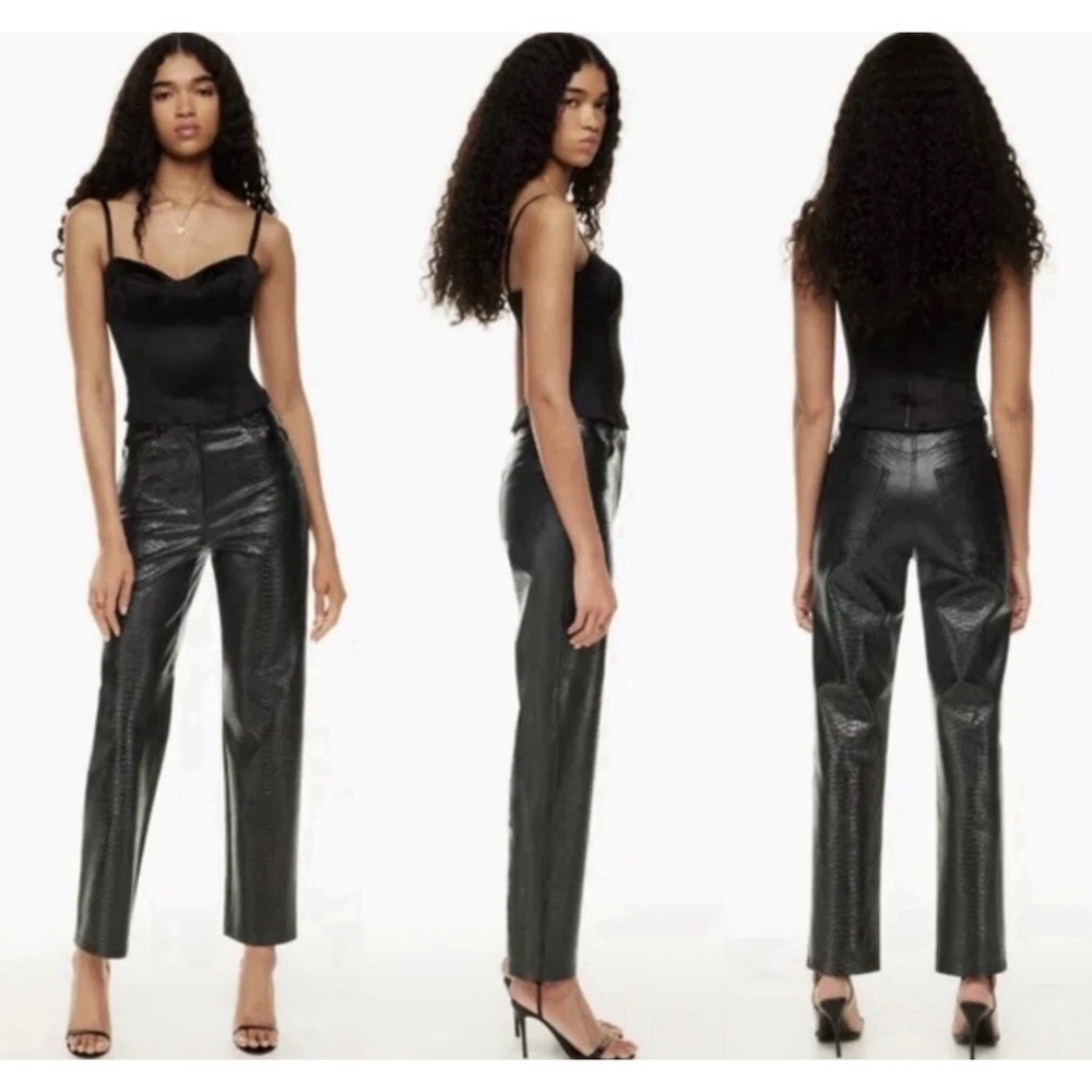 Wilfred Aritzia Melina Faux Leather Black Snakeskin Pants High Rise Straight 0